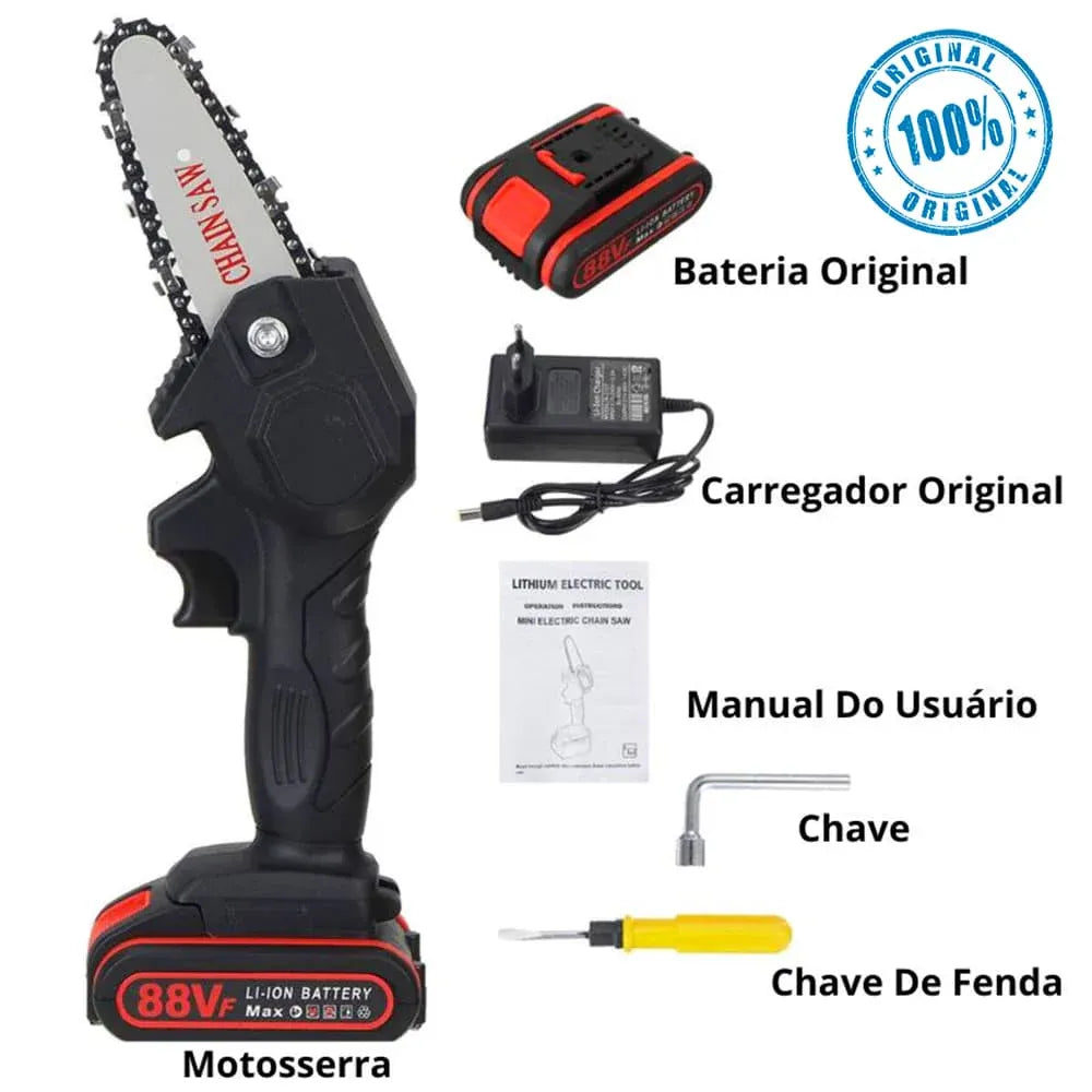Mini Motosserra Elétrica Portátil Recarregável com Bateria de Alta Potência